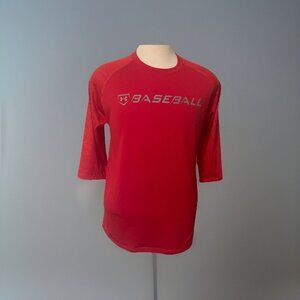 Under Armour Baseball 9 Strong Red 3/4 Sleeve HeatGear Athletic Top Mens Small